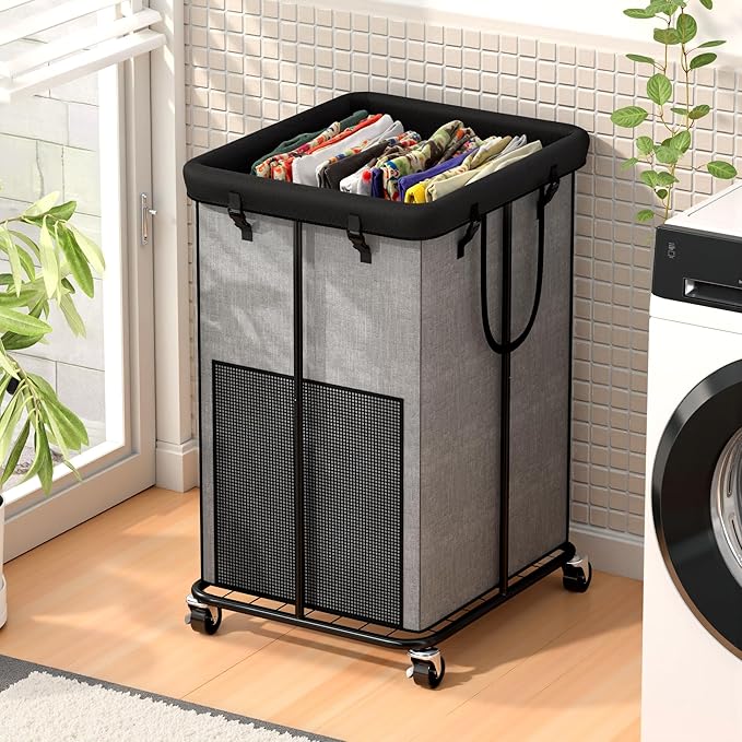 Laundry Basket 150L (39.6 gallons), Oxford Fabric Laundry Hampers, Metal Frame and Removable Bag Design with Wheels, Suitable for Bedroom, Bathroom, Dorm Room, Laundry Room (Cationic)