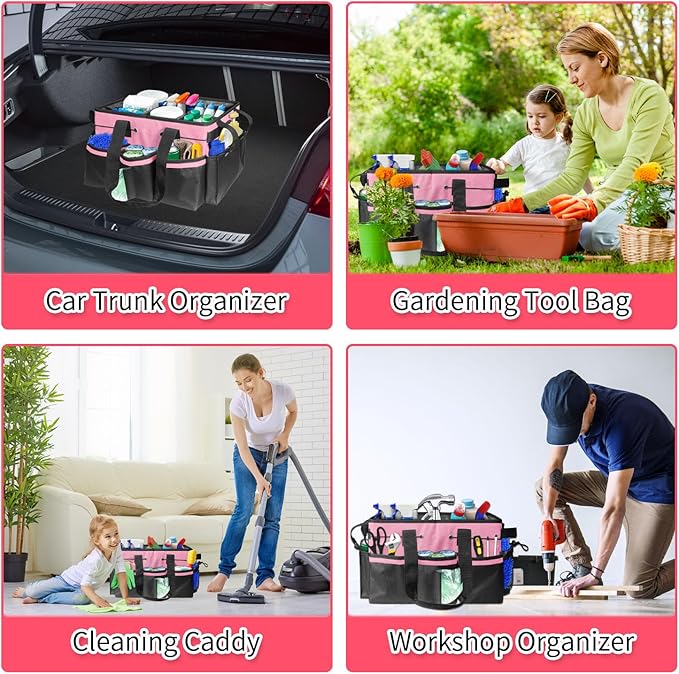 Boczif Cleaning Caddy Bag Wearable, Cleaning Caddy Supplies Organizer with Handle, Shoulder Straps & Detachable Divide, Cleaning Tool Organizers Tote Bag for Cleaners & Housekeepers(Pink)-NeatNest