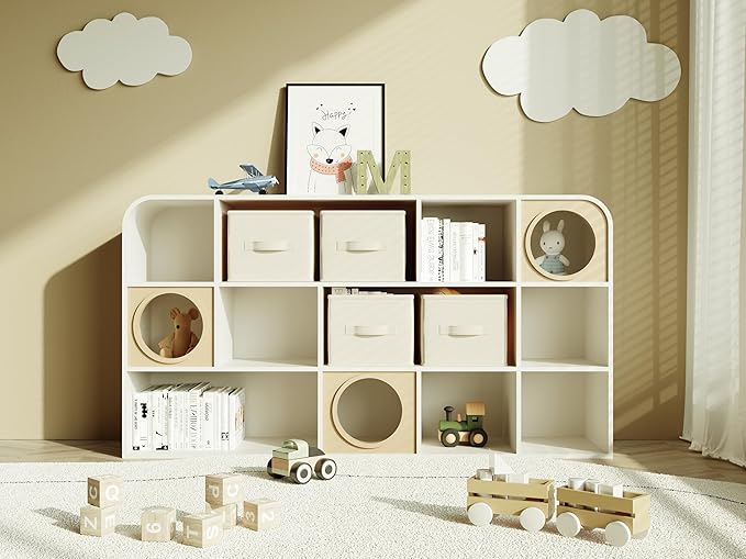 3 Pack Fabric Storage Bins for Shelves | 11.5x8.75x6.5in Storage Baskets | Fabric Closet Organizers and Storage Bins with Handles Home Organization| Linen Clothes Bins | White & Ivory-NeatNest