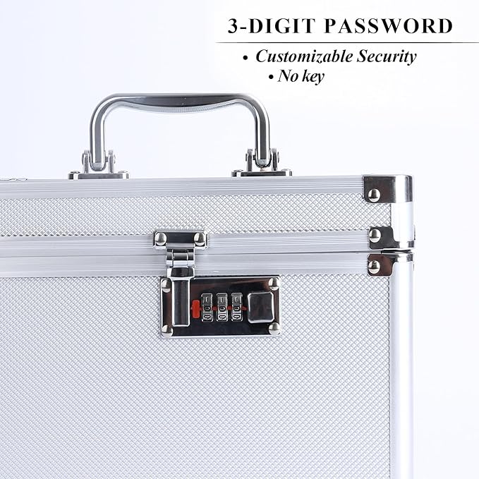 Medication Combination Lock Boxes with Code for Personal Items, Medicine Lockbox for Documents 10 x 7.25 x 7.75 Inches Silver