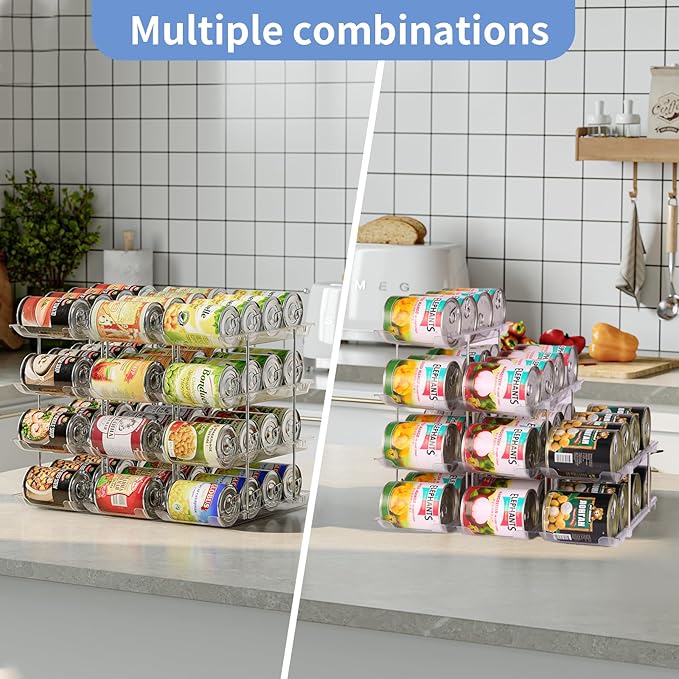 Can Organizer for Pantry Free Combination Can Dispenser,Clear 2 Pack 2 Tier Storage Rack for 48 Cans Suitable for Cabinet Pantry Fridge Countertop (3 * 2)-NeatNest