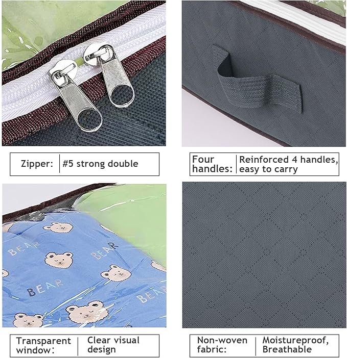 Budding Joy 90L Under Bed Storage Containers, Closet Organizers and Storage Bins, Foldable Underbed Storage Bags for Blanket, Clothing, Comforter, Sweaters, Pillows, Linen Sheets, Wrapping Paper, Grey-NeatNest