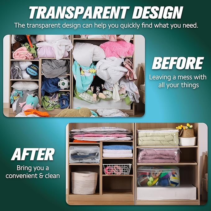 HIBAG 10 Gallon Large Storage Bag for Clothes, Zipper Clothing Storage Bag, Clear Organizer with Reinforced Handles, for Closet and Underbed Storage (4 Pack)-NeatNest