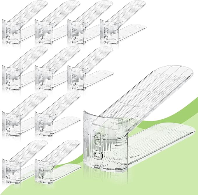 Clear Shoe Slot Organizer, 12 Pack Adjustable Shoe Slots Organizer for Closet Clear Shoe Stackers Shoe Rack Holder Shoe Space Savers for a Pair of Shoes-NeatNest