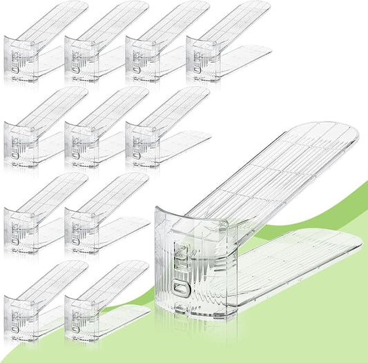 Clear Shoe Slot Organizer, 12 Pack Adjustable Shoe Slots Organizer for Closet Clear Shoe Stackers Shoe Rack Holder Shoe Space Savers for a Pair of Shoes-NeatNest