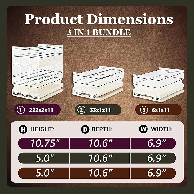 Vertical Spice - 3-in-1 Bundle Kit - Sliding Spice Rack & Pull Out Spice Rack for Inside Cabinets - Cabinet Organizer w/Shelves for Upper Kitchen Cabinets - Pantry Organizers & Storage - Made in USA