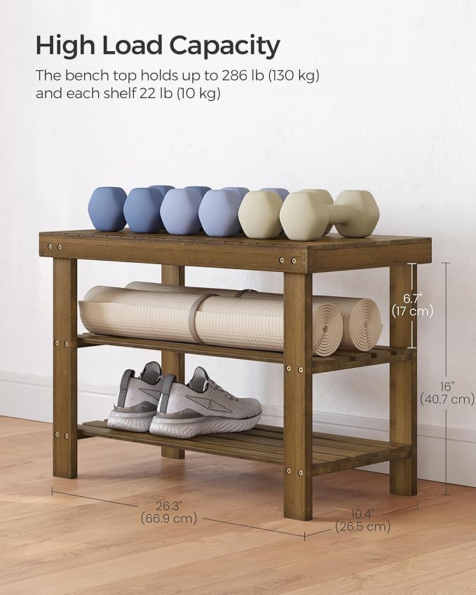SONGMICS Shoe Rack Bench, 3-Tier Bamboo Shoe Storage Organizer, Entryway Bench, Holds Up to 286 lb, 11.3 x 27.6 x 17.8 Inches, for Entryway Bathroom Bedroom, Yellow Brown ULBS04WL-NeatNest