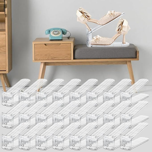 Adjustable Shoe Slots Organizer,24PACK Transparent Shoe Stackers Shoe Rack Holder Shoe Space Savers Double Layer Stack Shoe Racks for Closet Organization(Transparent)-NeatNest