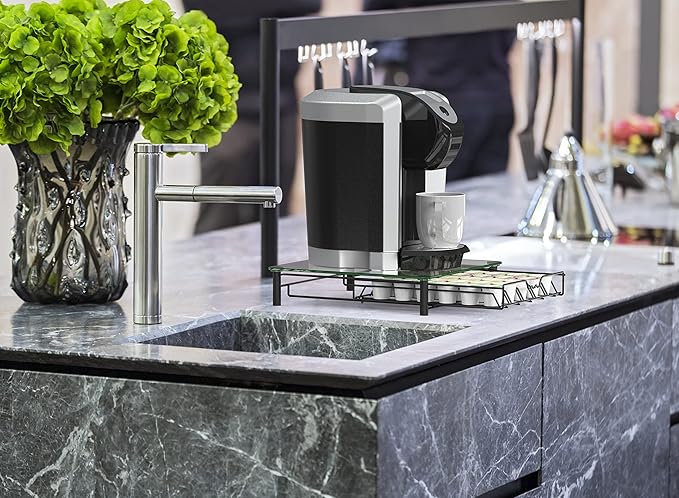 Deco Brothers Crystal Tempered Glass K-Cup Holder Drawer for 30 Coffee Pods Storage, Black-NeatNest