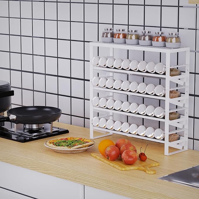 Expandable, Stackable, Adjustable Spice Rack kitchen Organizer,Metal Pantry Storage Shelves - Multi-Tier Shelf for Cabinet, Countertop, Pantries, Cupboard or Wall Mount,White-NeatNest