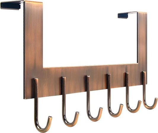 WEBI Over The Door Hooks for Hanging,Door Hanger:Over The Door Towel Rack,Over The Door Coat Rack Door Coat Hanger,6 Hooks for Hanging Clothes,Towels,Hats,Back of Bathroom,Antique Copper