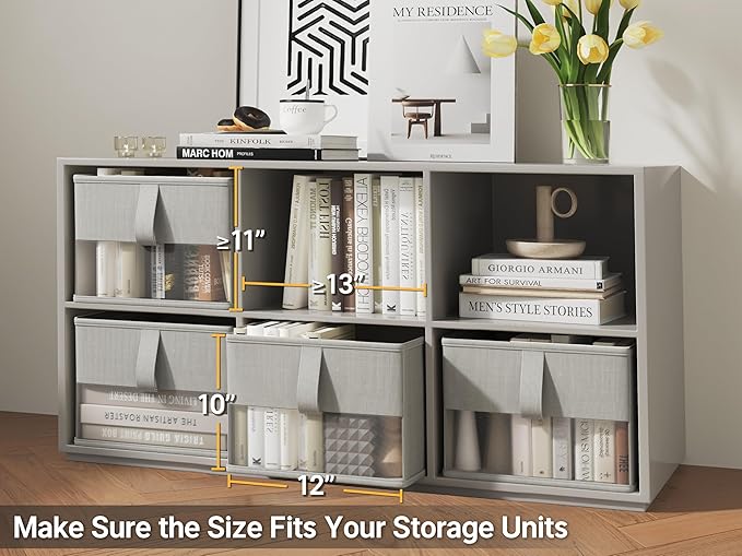 Vailando Foldable Storage Bins with Clear Window, Fabric Organizer for Closet, Shelves & Cubes - Breathable, Odor-Free Storage Boxes for Towels, Clothes, Toys, Books - 16.25 * 12 * 10in, Gray, 3-Pack-NeatNest