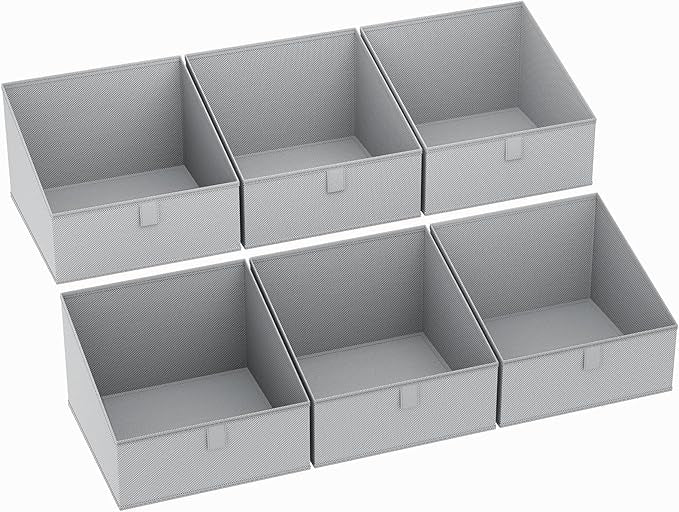DIMJ Storage Bins for Closet, Trapezoid Storage Bins with Front Handle, Fabric Storage Baskets for Shelves, Line Closet Organizers for Toys, Boooks, Clothes, 6 Packs (Grey)-NeatNest
