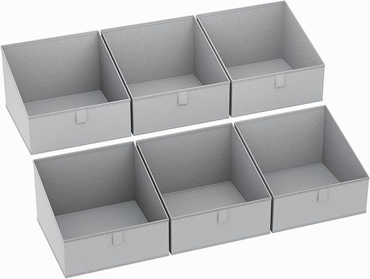 DIMJ Storage Bins for Closet, Trapezoid Storage Bins with Front Handle, Fabric Storage Baskets for Shelves, Line Closet Organizers for Toys, Boooks, Clothes, 6 Packs (Grey)-NeatNest