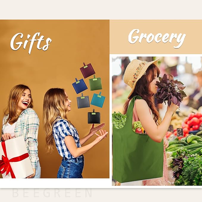 BeeGreen Reusable Bags Tote Bags for Women - 6 Pack Bulk Extra Large Reusable Gifts Bag with Handles - Heavy Duty Foldable Machine Washable Travel Grocery Bag Organizer (Packable Shopping Bags)-NeatNest