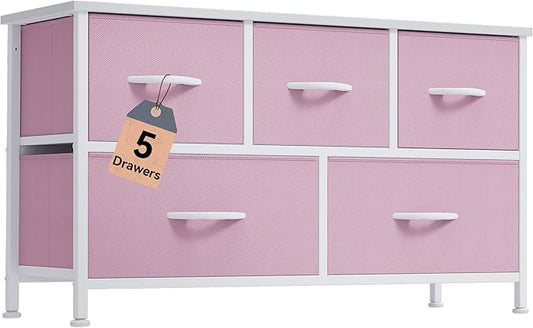 DWVO Dresser for Bedroom with 5 Drawers - Fabric Storage Tower, Long Fabric Dresser, Organizer Unit for Bedroom, Closet, Hallway-NeatNest
