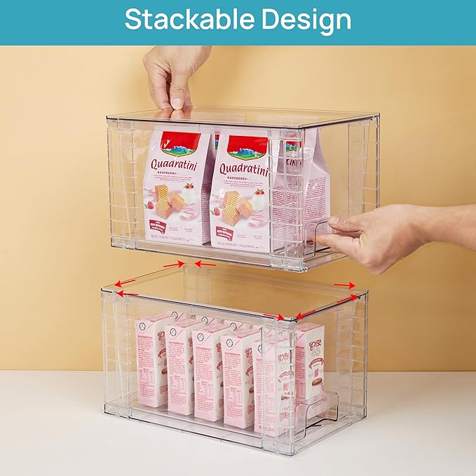 Vtopmart 4Pack Large Stackable Kitchen Pantry Storage Drawers, Clear Organizer Bins with Handles, Acrylic Drawer Organizers for Kitchen Pantry, Bathroom Undersink, Cabinet Organization and Storage-NeatNest