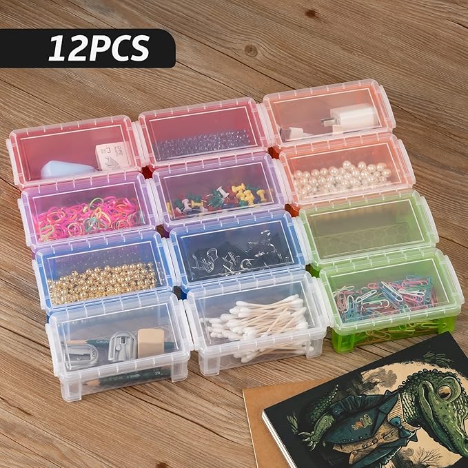 12 PCS Small Storage Containers with Lids, 4.3" X 2.3" X 1.5" Stackable Small Plastic Box, Colorful Mini Plastic Storage Box for Jewelry Beads Crafts Items Accessories-NeatNest