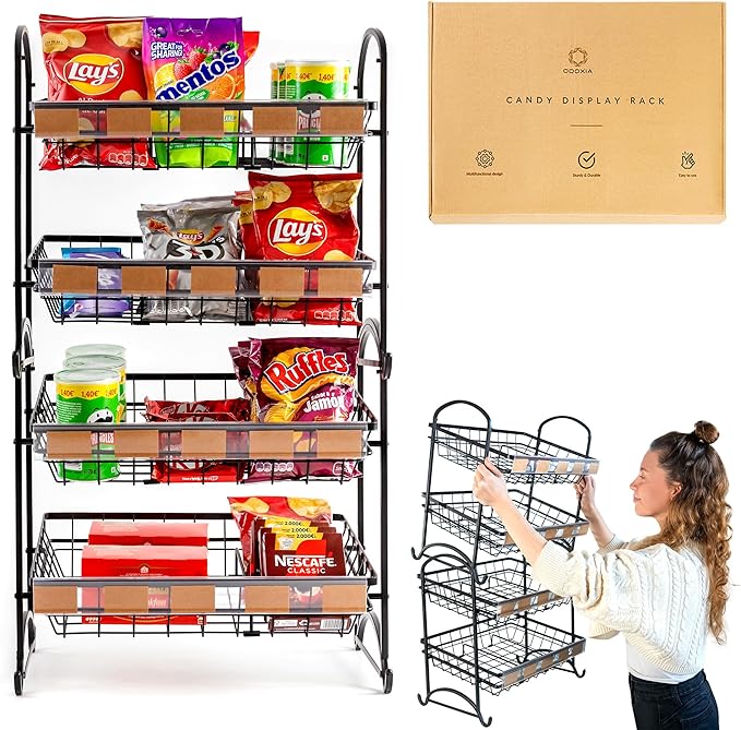 Candy Display Rack | Stackable Candy Organizer | Snack Organizer For Countertop | Snack Shelf And Chip Rack For Stores | Snack Display For Counter | Snack Stand For Office 2-Pack-NeatNest