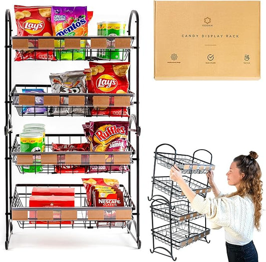 Candy Display Rack | Stackable Candy Organizer | Snack Organizer For Countertop | Snack Shelf And Chip Rack For Stores | Snack Display For Counter | Snack Stand For Office 2-Pack-NeatNest