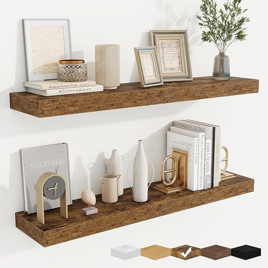 fuqing Floating Shelves for Wall, Bathroom Shelf Wall Mounted for Storage, Shelves with Invisible Bracket for Bedroom, Kitchen, Living Room, Farmhouse Small Book Shelf, 36 Inch Set of 2, Rustic Brown-NeatNest