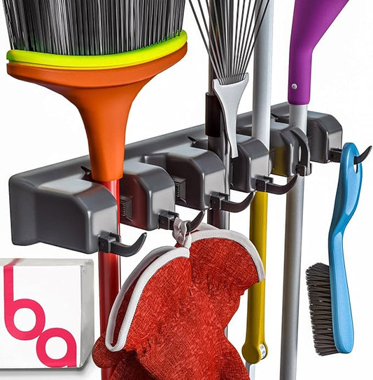 EXTRA GRIP Mop & Broom Holder Wall Mount - Wall Hanging Garden Tool & Utility Closet Organizer, Mop & Broom Hook, Broom Hanger Wall Mount, Mop Broom Organizer, Wall Mounted Broom Rack Mop Storage-NeatNest