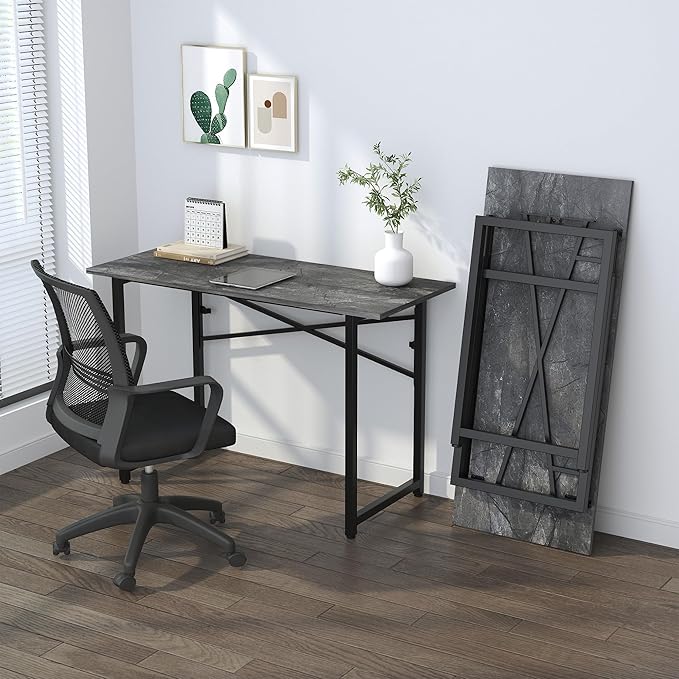 Folding Computer Desk 47 inch Writing Gaming Computer Camping Table, No Assembly Required Home Office Desk, Grey-NeatNest