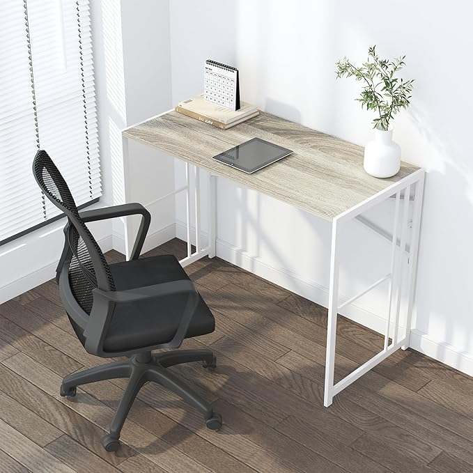 Folding Desk 40 inch Writing Gaming Computer Camping Table, No Assembly Required Home Office Desk, Beige-NeatNest
