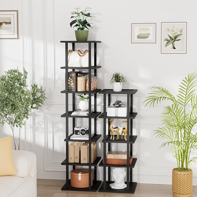 Vertical Tall Shoe Rack Organizer for Entryway -12 Tier Free Standing Slim Narrow Bamboo Wood Corner Stackable Shoe Boots Storage Stand Small Spaces for Closet Garage Cloakroom Living Room (Black)-NeatNest