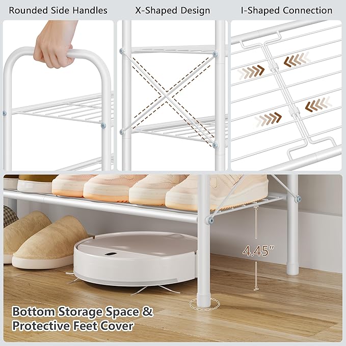 Hoctieon 4 Tier Mesh Style Shoe Rack, Entryway Shoe Shelf, Shoe Storage Organizer, Shoe Rack for Closet, Space Save for Bathroom, Garage, Hallway, Bedroom, Living Room, White-NeatNest