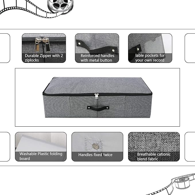 2PCS Foldable Under Bed Storage Box with Plastic Support Liner, Handles, Zipper lid, Blankets Clothes Comforters Storage Bin Organizer for Bedroom and Closet, 29×15×7inch, Black Grey-NeatNest