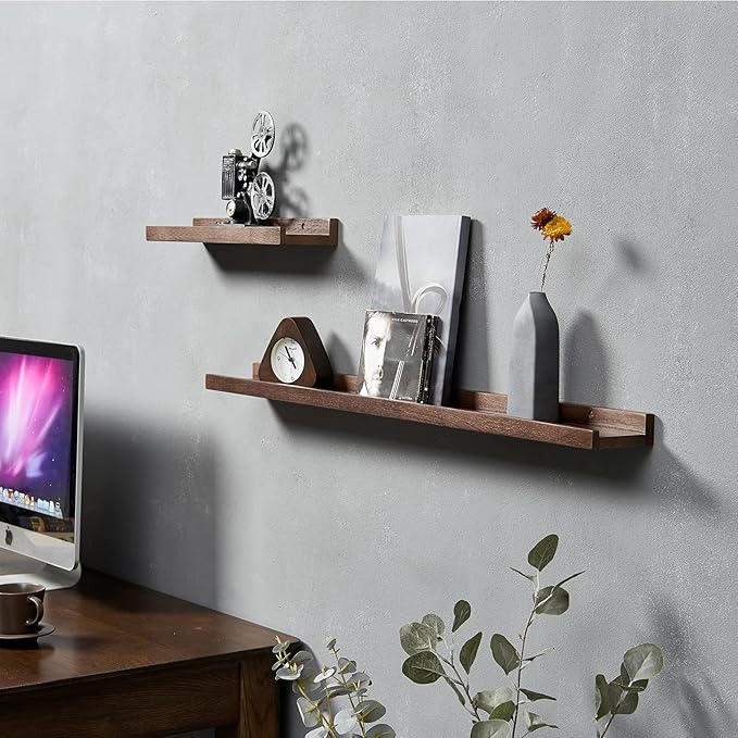 12 Inch Floating Shelves Wall Mounted, Rustic Wall Shelves for Decor and Storage, Solid Walnut Wood Shelf, Picture Ledge for Bedroom/Bathroom/Living Room/Kitchen, Walnut Color, 12*4*1.5 (1 Pack)-NeatNest