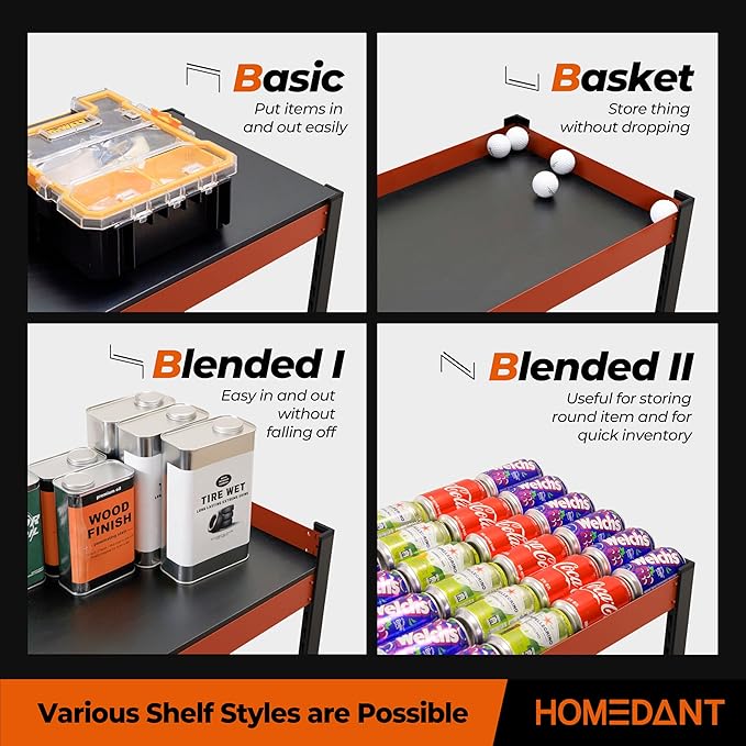 HOMEDANT House 5-Tier Orange-Black 48.1" W x 16.5" D x 71.3" H Laminated Metal Shelving Unit Adjustable Storage Utility Rack Heavy Duty Shelves Organization Shelf Kitchen Garage Pantry Closet 1Pack-NeatNest