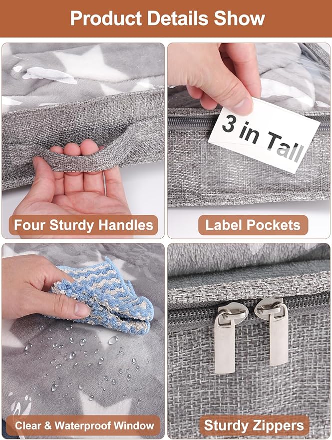 3 Inch Low Profile Under Bed Storage Bins with NO STURCTURE Design, Shallow Clothes Storage Bags with Clear Lids & Waterproof Fabric, 2-Pack, Grey – Fits Under Sofa, Couch, Dorm, or College Beds-NeatNest