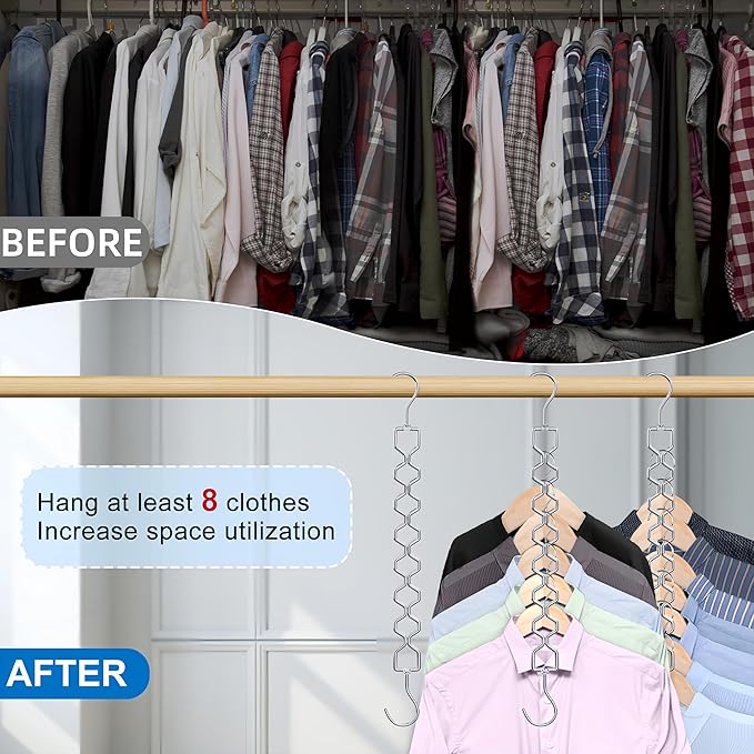 12 Pack Space Saving Hangers for Clothes, Heavy Duty 30Lbs Capacity Magic Collapsible Clothes Space Saver Metal Hanger Organizer with 360° Swivel Hook, Closet Organizers Storage Dorm Essentials Silver-NeatNest