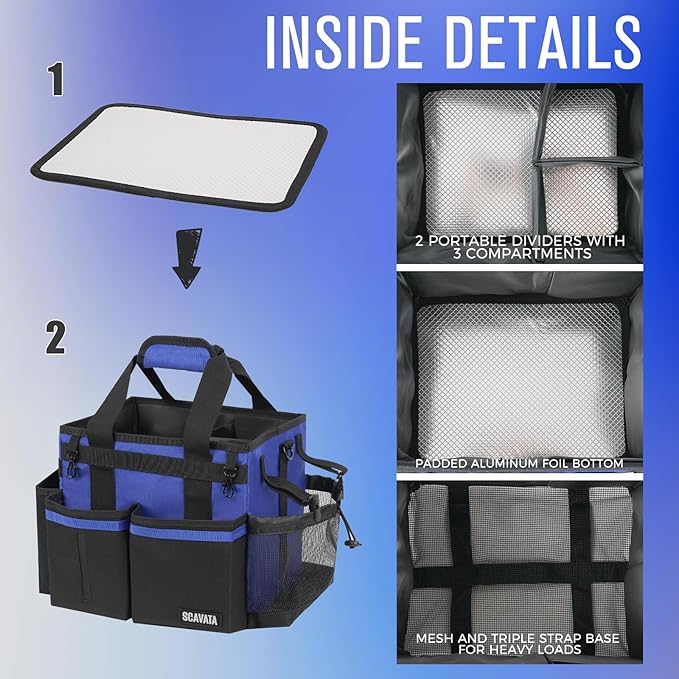 Compact Wearable Cleaning Caddy, Small Supplies Organizer with Handle & Shoulder Straps for Housekeepers, Under Sink & Car Cleaning Tool Organizer Bag (Blue)-NeatNest