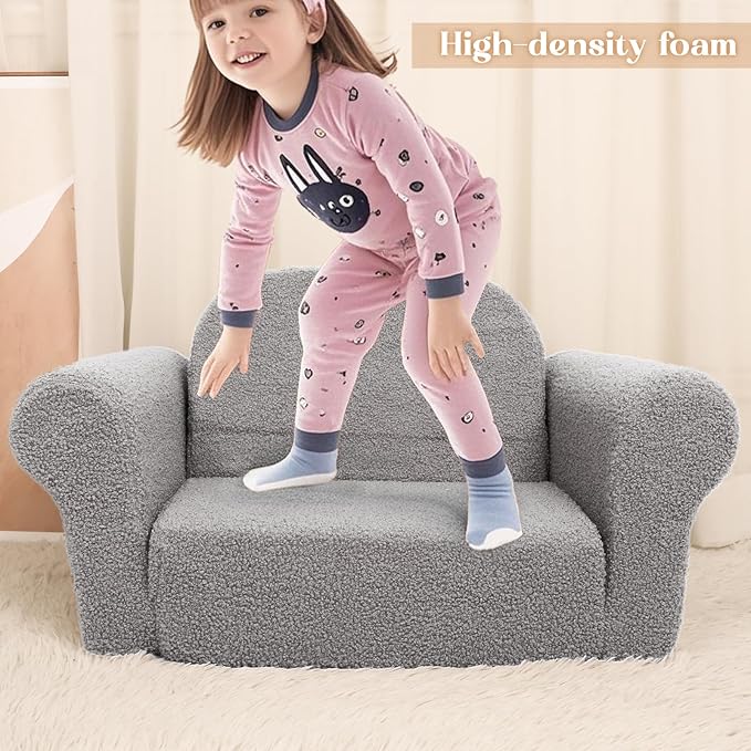 Chairs for Toddler, 2-in-1 Toddler Soft Teddy Couch Fold Out, Convertible Chair to Lounger for Girls and Boys|Safety Certified | Gift for Children (Sky Gray)-NeatNest