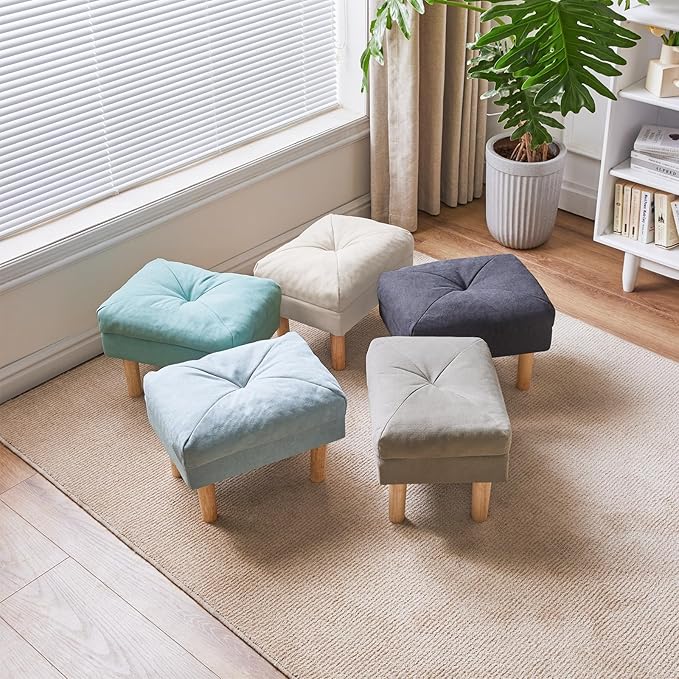 YMYNY Foot Stool, Ottoman Small, Chair with Sponge Padded Seat, Footrest, Shoes Changing Wooden Stool for Living Room, Bedroom, Entryway, 15.74×11.41×12.59 inches, Dark Grey UHBD023BG
