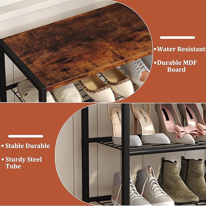 Yusong Shoe Rack Organizer, 5 Tier Industrial Shoe Storage Shelf, Narrow Sturdy Metal Shoe Shelves for Closet Entryway, Rustic Brown-NeatNest