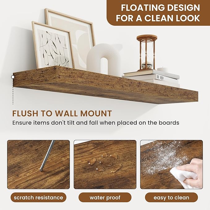 fuqing Floating Shelves for Wall, Bathroom Shelf Wall Mounted for Storage, Shelves with Invisible Bracket for Bedroom, Kitchen, Living Room, Farmhouse Small Book Shelf, 32 Inch Set of 2, Rustic Brown-NeatNest