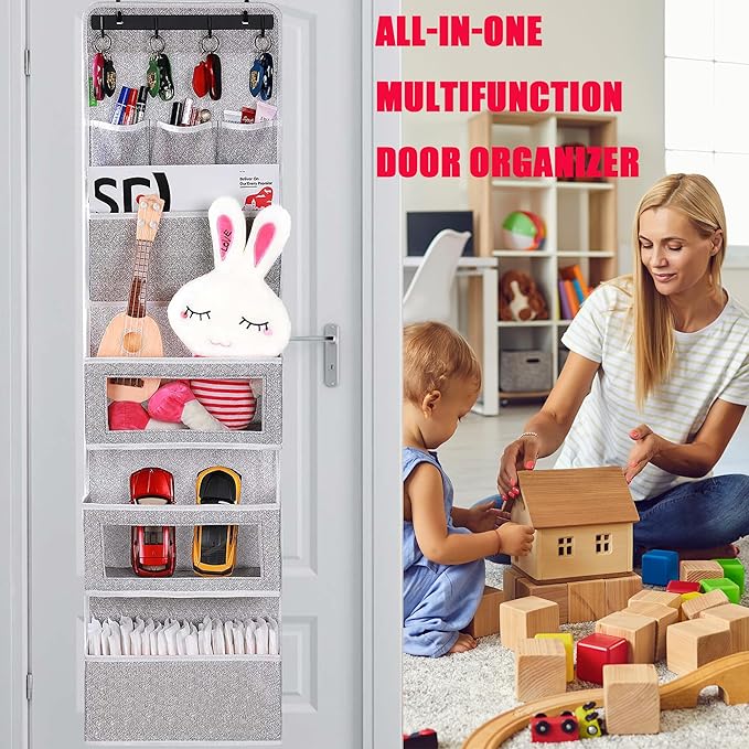 VICTORICH All-IN-ONE Over the Door Organizer, Super Behind the Door Storage Organizer with Door Rack and Large Clear Windows, Wall File Organizer, Hanging Organizer (New Grey)