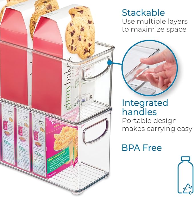 iDesign Stackable Pantry Bin with Handles for Kitchen, Fridge, or Freezer, Clear, Made in USA