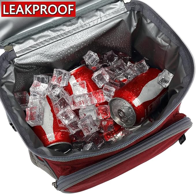 FlowFly Insulated Reusable Lunch Bag Adult Large Lunch Box for Women and Men with Adjustable Shoulder Strap,Front Zipper Pocket and Dual Large Mesh Side Pockets,Red-NeatNest