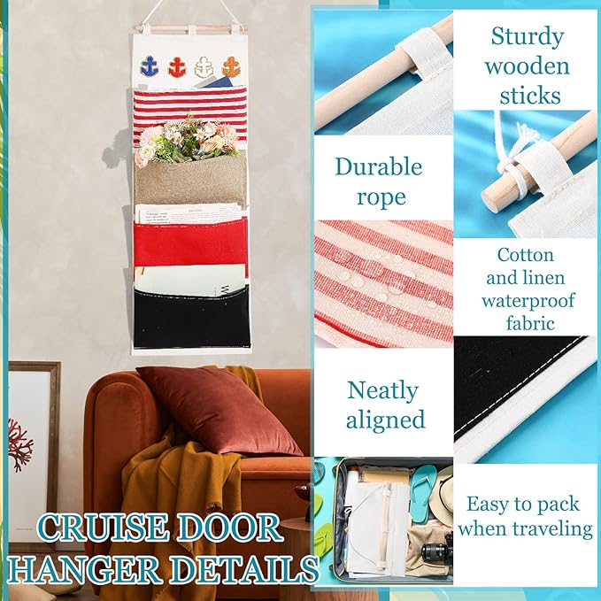 Fish Extender Cruise Gift Hanging Organizer with 4 Pockets and 4 Pcs Iron on Anchor Patches Cabin Door Hanger Storage Bag 2025 FE for Exchange Gifts and Pixie Dusting(Orange,White,Red,Blue)-NeatNest