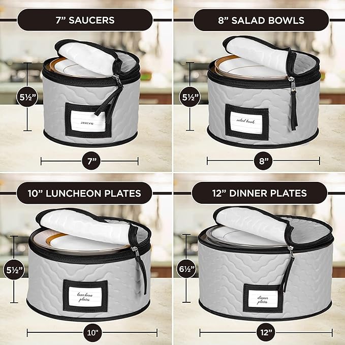 China Storage Containers 5-Piece Set Moving Boxes for Dinnerware, Glasses, Plates, Mugs and Saucers Sturdy Quilted Microfiber Dish Organizer with Dividers for Seasonal Storage - Gray-NeatNest