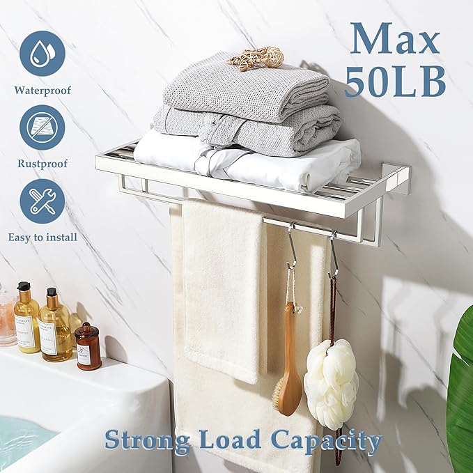 Alise 24 Inch Towel Racks for Bathroom, Towel Rack Wall Mounted with Double Towel Bars, SUS 304 Stainless Steel Towel Shelf, Heavy Duty Hand Towel Holder(Polished Chrome)