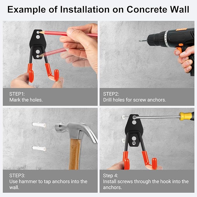 Garage Hook Heavy Duty Wall Storage Hangers, 32 Pack Garage Storage Hooks Steel Tool Orange for Ladders, Ropes, Garden Tools-NeatNest