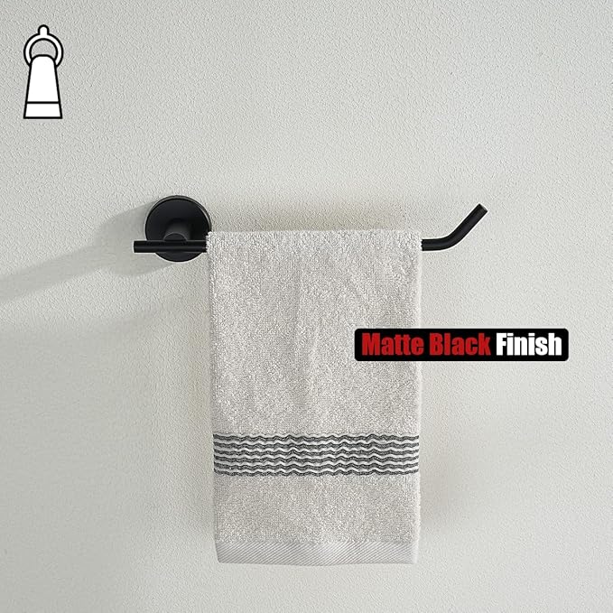 JQK Black Hand Towel Holder, Stainless Steel Towel Bar for Bathroom, 9 Inch Necklace Holder Matte Black Wall Mount, TR100-PB