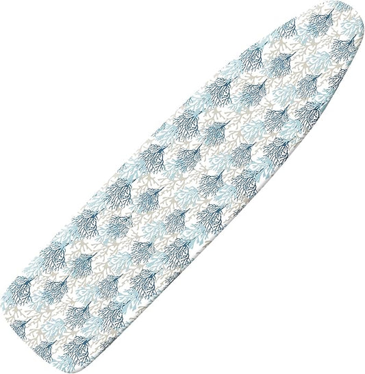 Extra Thick Ironing Board Cover and Pad, Coastal Summer Beach Coral 15x54 Ironing Board Cover, Resist Scorching and Staining,Elastic Edges,Seaside Nautical Blue Grey