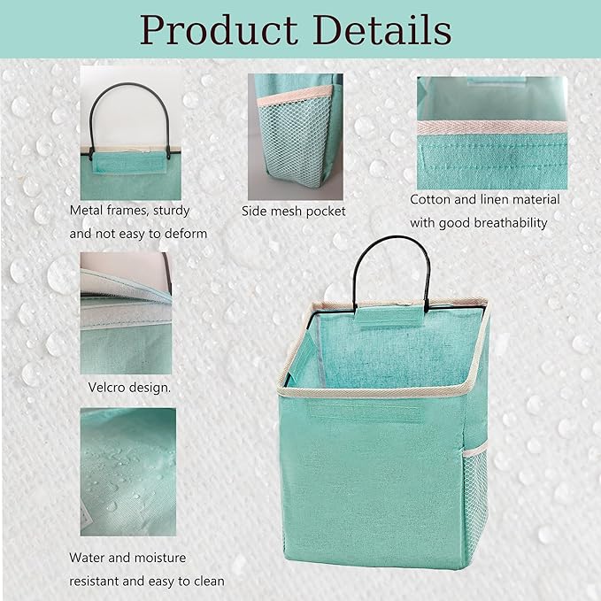 2 Pack Wall Hanging Storage Bag, Hanging Organizer Bag with Sticky Hook, Wall Organizer for Dormitory Bathroom Bedroom Kitchen (Green)-NeatNest